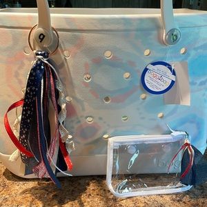 Red, white and blue themed Bogg Bag accessory tassel